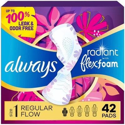 FlexFoam Pads Regular Size 1 with Wings 42 Count Radiant Feminine Hygiene