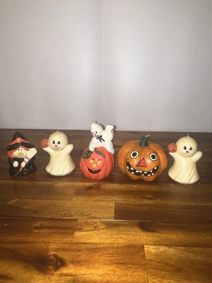 Vintage Halloween Wax Candle Pumpkin Ghost  Witch