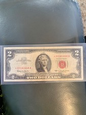 (2) Series 1963 2 Dollar Bill Red Seal Circulated - A 10151599 A - A 03598513 A