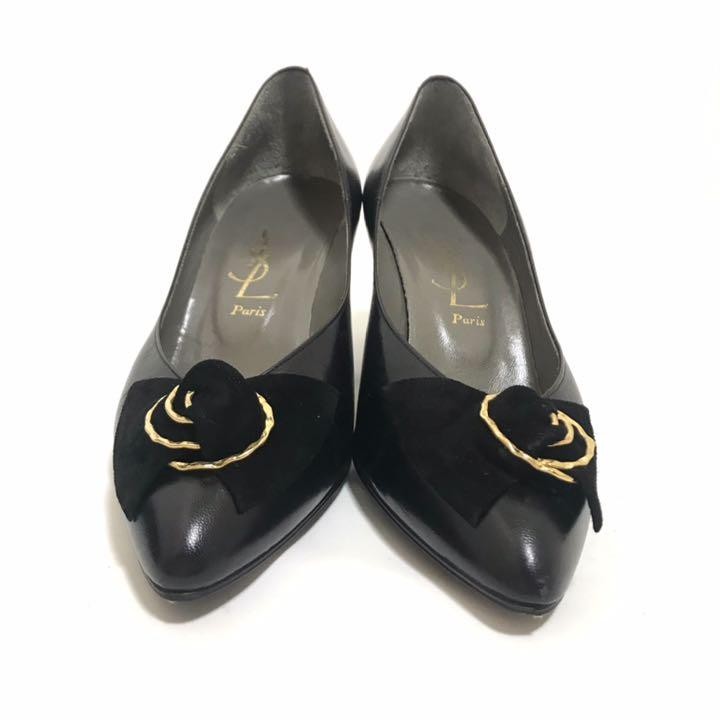 Decolte Yves Saint Laurent YSL tacco EU 35 nero pelle nastro 0102282K autentiche