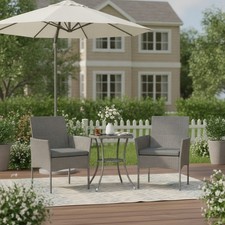 Rattan Bistro Set 3 Piece Garden Furniture Square Table Chairs Dark Grey