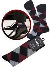 12-6-3-1 Dress Socks Argyle Diamond BURGUNDY Black NATURAL COTTON Socks 10-13