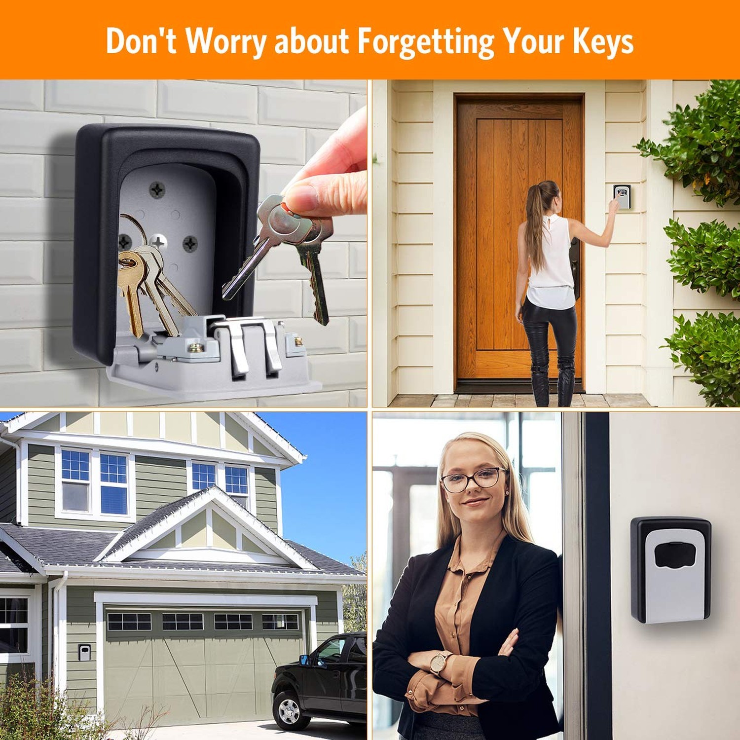 Key Lock Box Wall Mounted, Fayleeko 4 Digit Combination Lockbox for Outside, ...