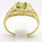 Antique Filigree .61ctw Peridot 14K Yellow Gold 925 Silver Ring Size 6