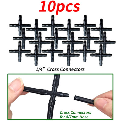 OASIS 10-100PCS 1/4'' Cross Connecter for 4/7Mm Micro Tubing Hose 4 Ways Barbed 