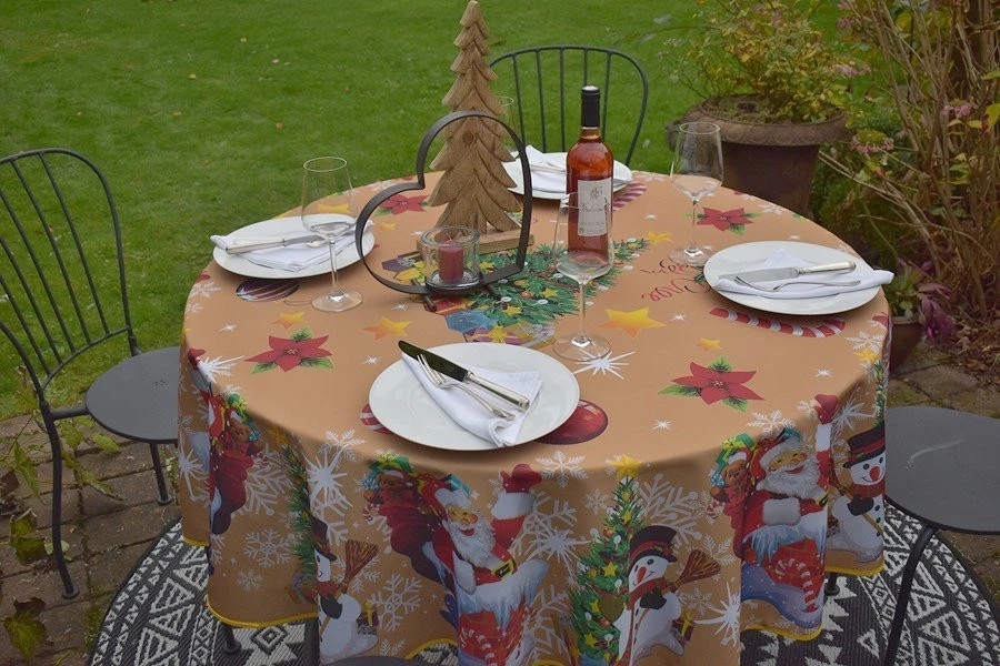 Tischdecke Provence 180 cm rund in gold Weihnachten aus Frankreich bügelfrei - Bild 4 von 4