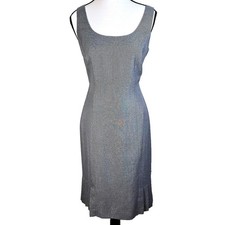 Vintage Y2K Tahari Arthur S Levine Dress 6 Gray Sheath Pleated Hem Career
