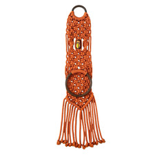 Mid Century Modern Dark Orange Macrame Wall Towel Hanger 1 Wood Ring 2" Owl Bead