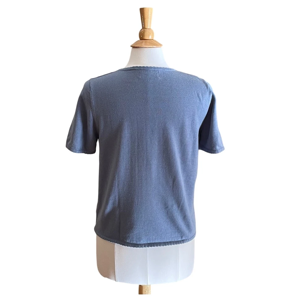 Suéter Alfred Dunner Periwinkle Azul Manga Corta Acanalado Bordado Cuentas MP Foto 4 de 4