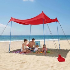 CROWN SHADES 7x7 Beach Tent Sun Shelter 4 Poles, Red  Easy to Setup Beach Ca...
