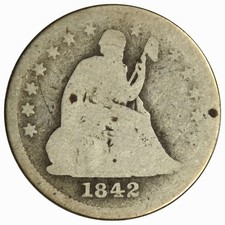 1842 SEATED LIBERTY QUARTER ~ NICE AG ~ LARGE DATE!