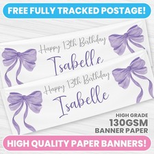 PERSONALISED PURPLE BOW BANNER ANY NAME BOW PARTY BANNERS