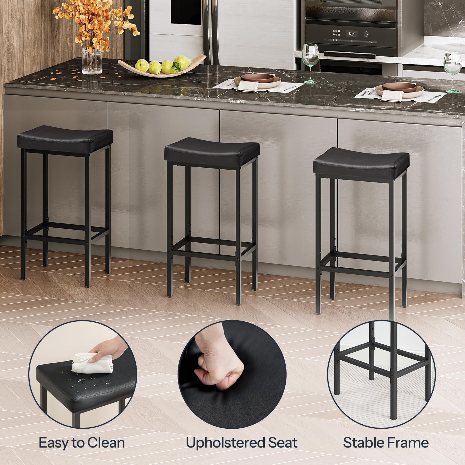 Bar Stools,Set of 3 Bar Chairs, Counter Height Bar Stools, Saddle Stools, Set...