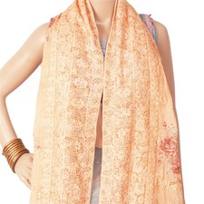 Sanskriti Vintage Long Peach Dupatta/Stole Pure Georgette Embroidered Scarves
