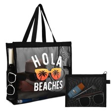 30L Large Beach Bag with Pouch Foldable Sandproof Lightweight Mesh Tote Bag w...