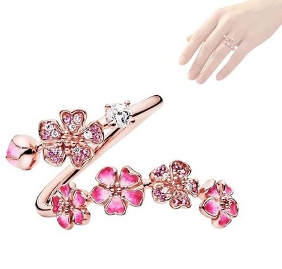 Peach Blossom Ring, Peachblossom Ring, Pink Peach Blossom Flower Open Ring