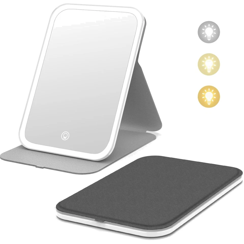 Reise-Schminkspiegel LED, Tragbarer Kosmetikspiegel, Licht, 360°, Dimmbar, Sc...