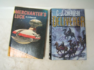 C J Cherryh Lot of 2 Merchanter's Luck & Deliverer Dust jackets BCE Very Good