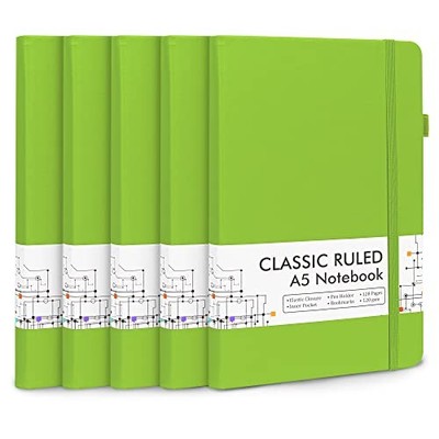  5 Pack Notebooks Journals Bulk, Hardcover Notebook Classic Ruled Lined 5 Green