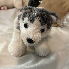 Aurora World Husky Puppy Dog Silky Plush 8" Blue Eyes Bean Bag Stuffed Soft Toy