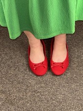 Red Wide Fit Ballerina Flat Slip on Shoes Used UK Size 6 EU 39