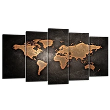 KREATIVE ARTS - Retro World Map Poster Framed 5 Pcs Giclee Canvas Prints Vint...