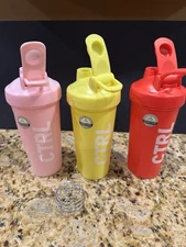 blender shaker bottle 28oz Three In Set :Pink Yellow Red One Metal Blender Ball