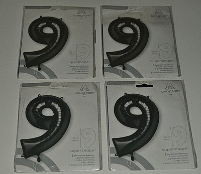 NEW 4 Black Foil Balloons Lot Party Supplies Number 9 99 Super Shape 22x34 B-day