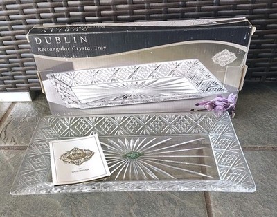 New Shannon Crystal By Godinger Dublin Crystal Rectangular Tray 12'' x 6.5'' NIB
