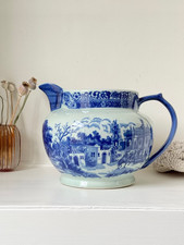 Vintage Large Ironstone Jug in Blue and White Transferware