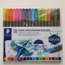 Staedtler 18 Piece Double Ended Watercolor Brush Tip Fiber Tip Pens Markers