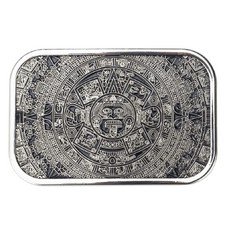 Aztec Calendar Belt Buckle for Men, Mayan Indian Retro Solar Design Silver