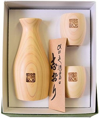 Hinoki Kottle Kiso Kogei Zypressenholz Sake Tassen Set rund f...