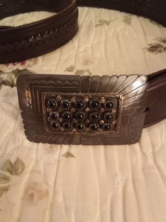 Vintage sterling silver Navajo belt buckle with belt
