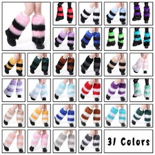 Women Faux Fur Leg Warmer for Boot Ladies Thick Fluffy Stripe Warmer Boot Cuff