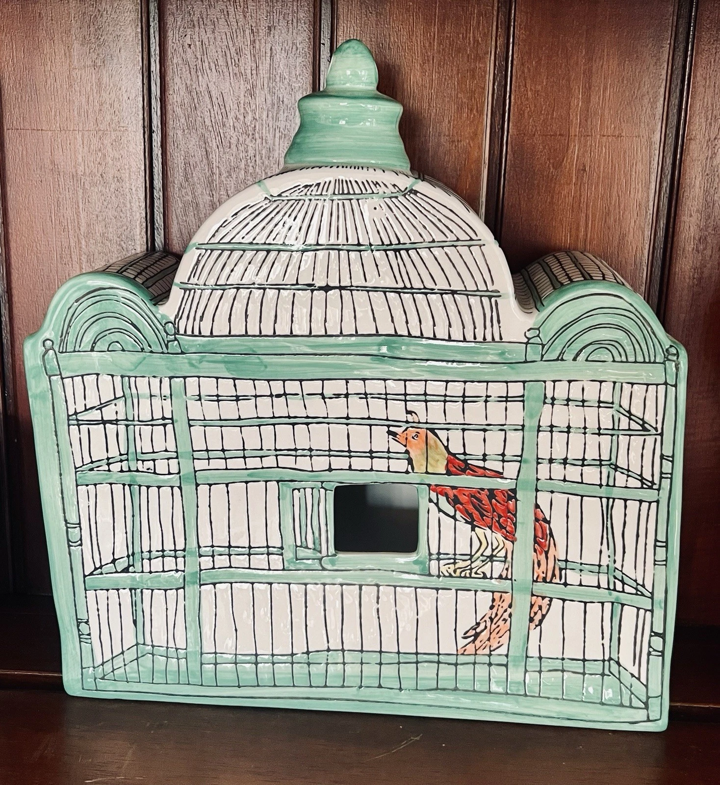 Molly Hatch Trompe-l'Oeil Ceramic Birdhouse Bird Cage Large Birdcage Signed RARE