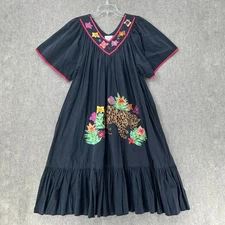 VTG Go Softly Cheetah Leopard Embroidered House Dress MuuMuu Womens L Patio