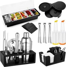 23 Pcs Bartender Supplies Kit Garnish Tray for Bartenders with Lid Bar Caddy 3 T