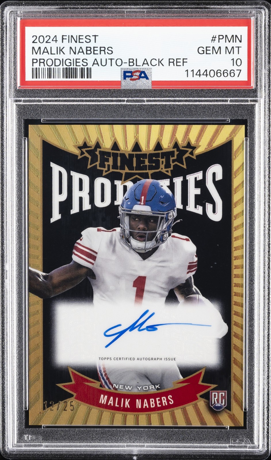 Malik Nabers Topps Finest Prodigies Autographs #PMN Black Refractor