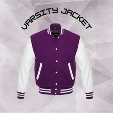 Men's Classic Varsity Jacket Wool Fabric, Leather Sleeves, Letterman Fit