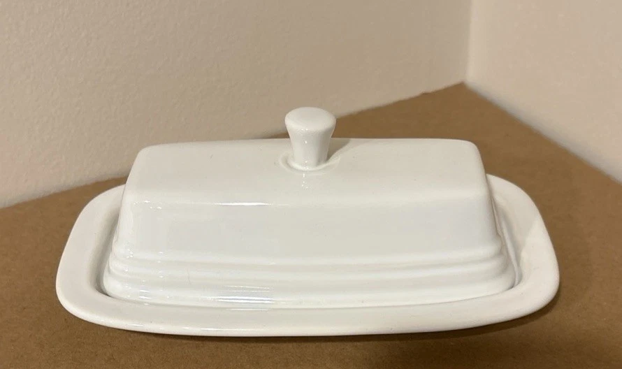 Fiestaware White Butter Dish & Lid Ceramic Glossy Rectangle Covered HLC Fiesta