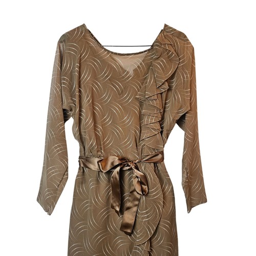 Maxi abito da sera vintage anni 60 Kay Kipps New York trasparente floreale marrone a pois - Foto 2 di 10