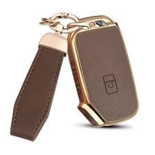 for KIA K5 Key Fob Cover, Upper Leather  Soft TPU Car Key Case Shell Brown