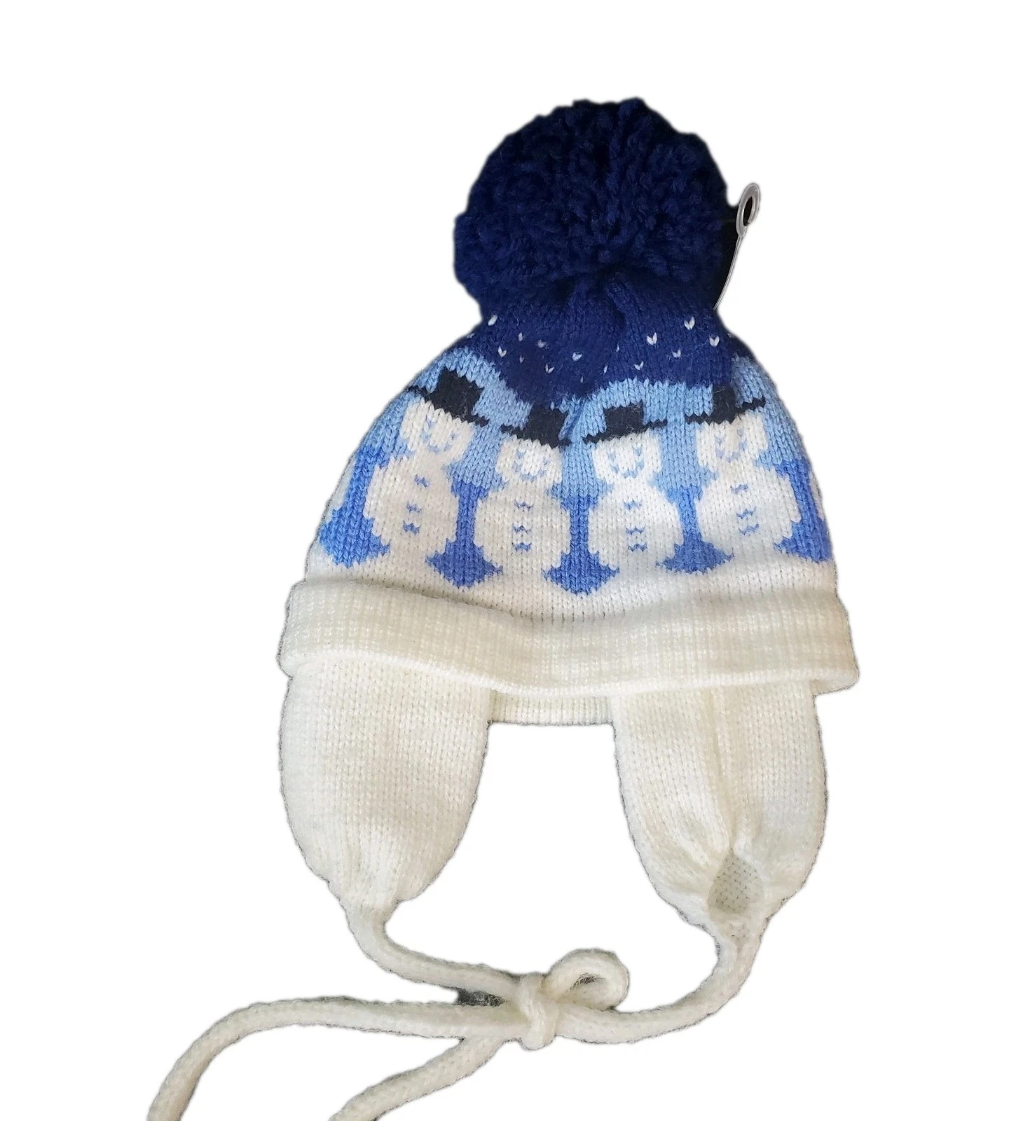 Maine Mad Hatter Infant Knit Beanie Baby Winter Cap Snowman Pom Ear Flaps Unisex