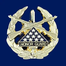 HONOR GUARD-FLAG-GARAND CROSS RIFLE-SWRD LEAF PIN:  18K Gold Pltd, Item #115