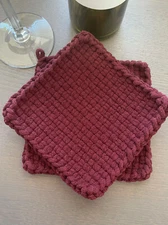 Burgundy Wine Chef Potholders Cotton Woven Loomed Hot Pads Mitt Trivet Gift