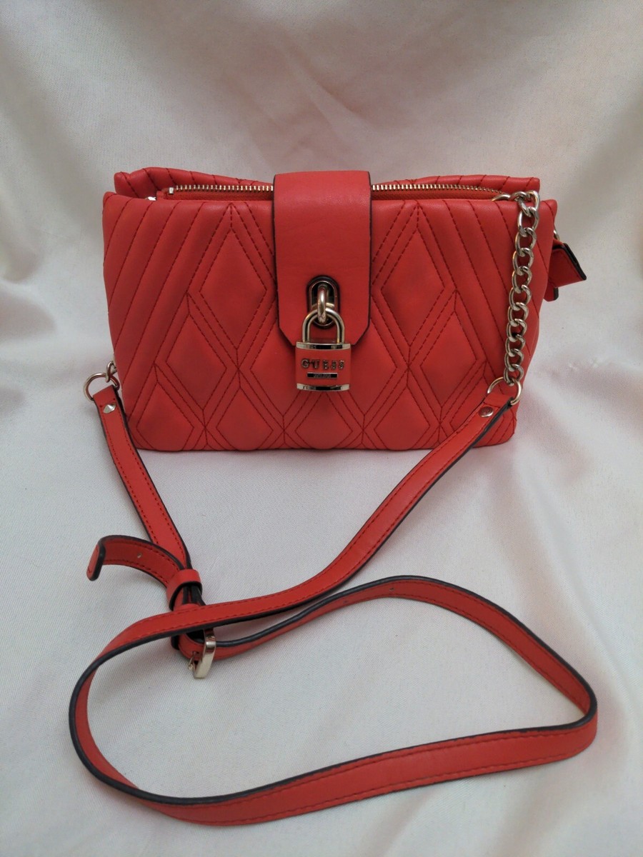 GUESS Mini Crossbody Bag Purse Blush Pink/Coral Gold Chain Leather