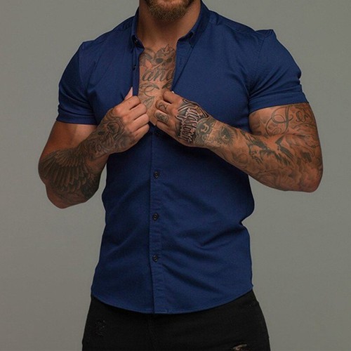 Camisas Formales Hombre Ajuste Estrecho Abotonadas Moda Verano C8 - Imagen 7 de 25