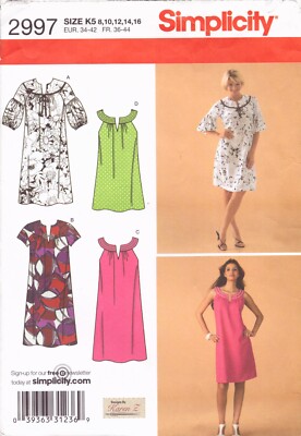 Simplicity 2997 - Below Knee or Mini Dress W/Neckline Varies Misses/Petite  8-16