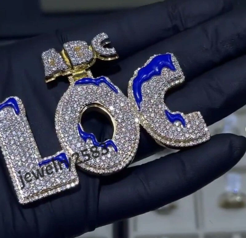 Colgante de plata 925 con dije personalizado de circonita cúbica de 3,88 quilates para hombre REGALO Foto 3 de 4